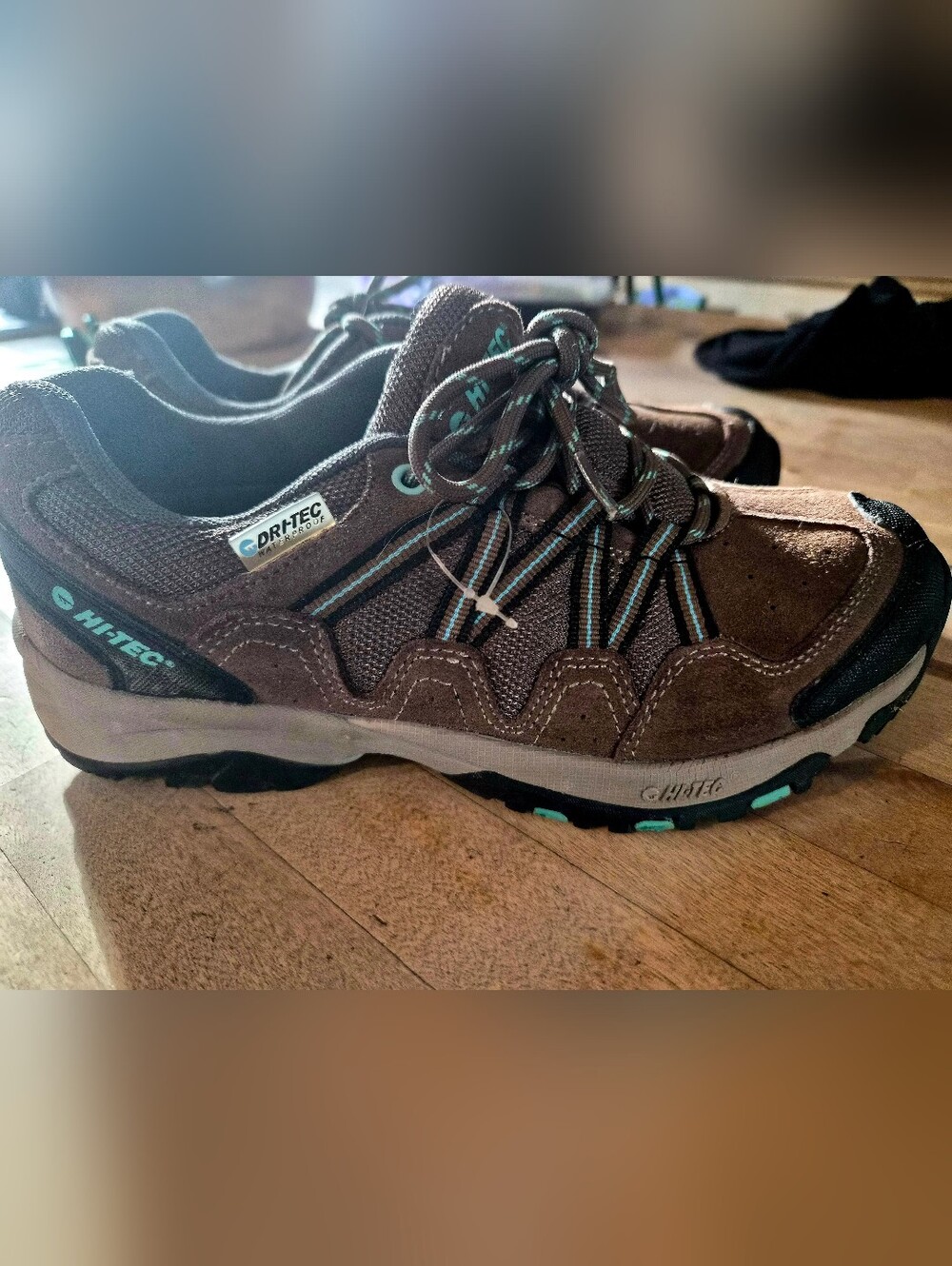 Hi-Tec Womens Brown Suede Trail Shoes with Teal Accents New Without Tags.